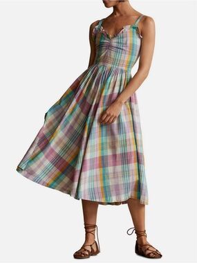 Polo Ralph Lauren Madras Cotton Midi Sun Dress Size 0